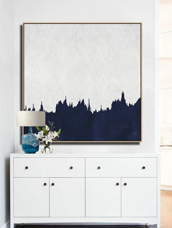 Extra Large Textured Painting On Canvas,Hand Painted Navy Minimalist Painting On Canvas,Large Paintings For Living Room